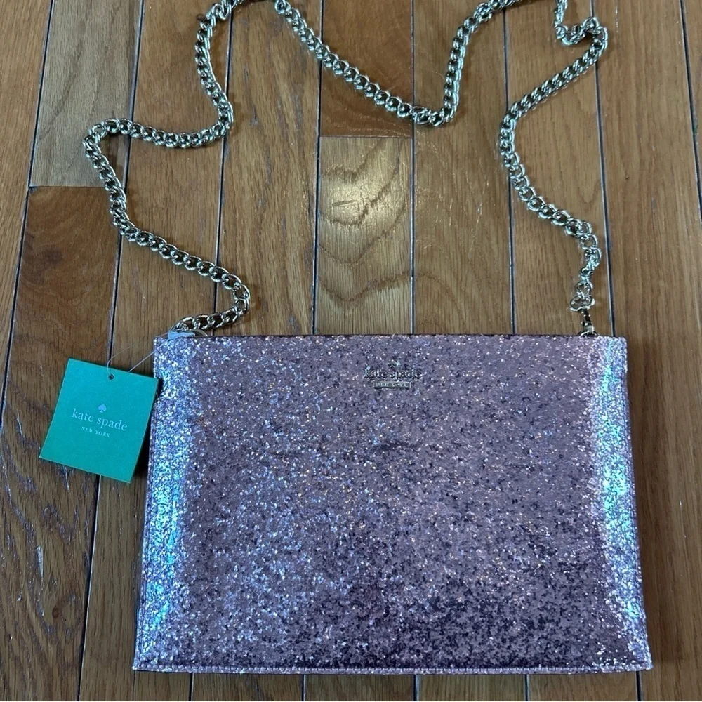 NWT New Kate Spade Wedding Belles Glitterbug Crossbody Clutch Pink Rose Purse